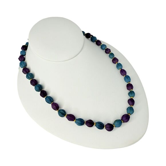 Purple & Teal Dyed Seed Beaded Long Layering Necklace 32" Chain Jewelry - Picture 6 of 11